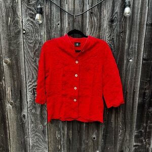 Bogner Red Floral 100% Linen Button Down Long Sleeve Blouse size 10 US